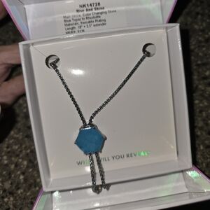 Blue Hexagon Pendant Necklace Mental Health Hematite